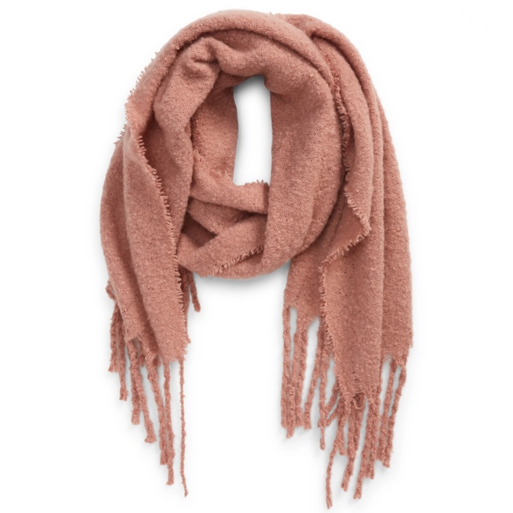 Nordstrom Natasha Tasha blush pink soft open weave fringe winter scarf NWOT